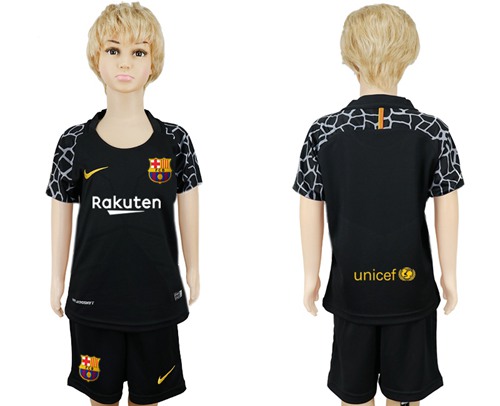 Barcelona Blank Black Goalkeeper Kid Soccer Club Jersey - Click Image to Close